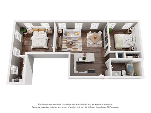 Floor plan for 2 beds, 1 bath, 764 sqft